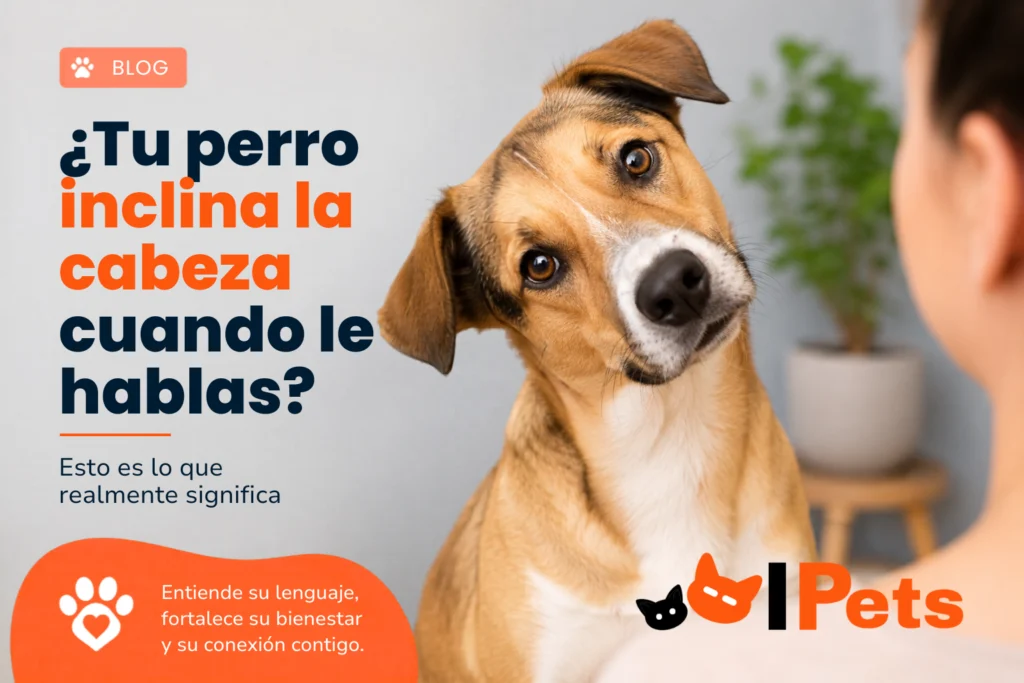 Perro inclinando la cabeza mientras escucha a una persona hablar, imagen relacionada con el comportamiento e inteligencia de los perros.